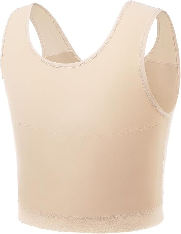 A beige sleeveless ftm binder with a wide neckline and reinforced seams.