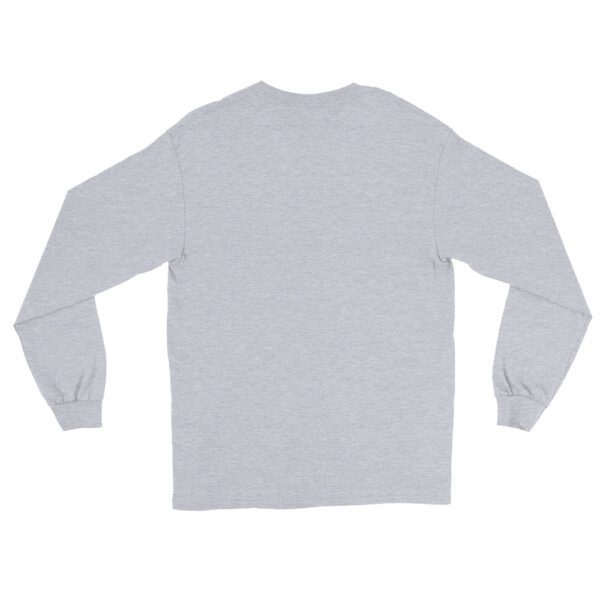 Back view of a men's long sleeve shirt in a subtle light gray shade. The crew neck and ribbed cuffs add a classic touch, while its minimalist design keeps it effortlessly stylish.